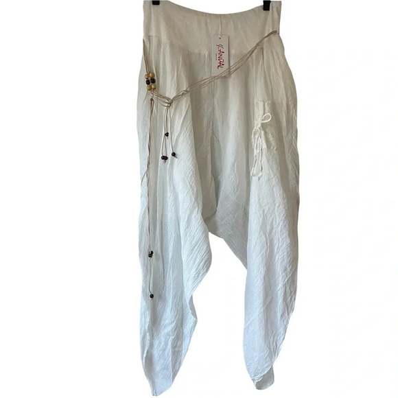 New Scandal Italy White Boho Bohemian Wrap Side Slit Cropped Pants - Picture 1 of 3